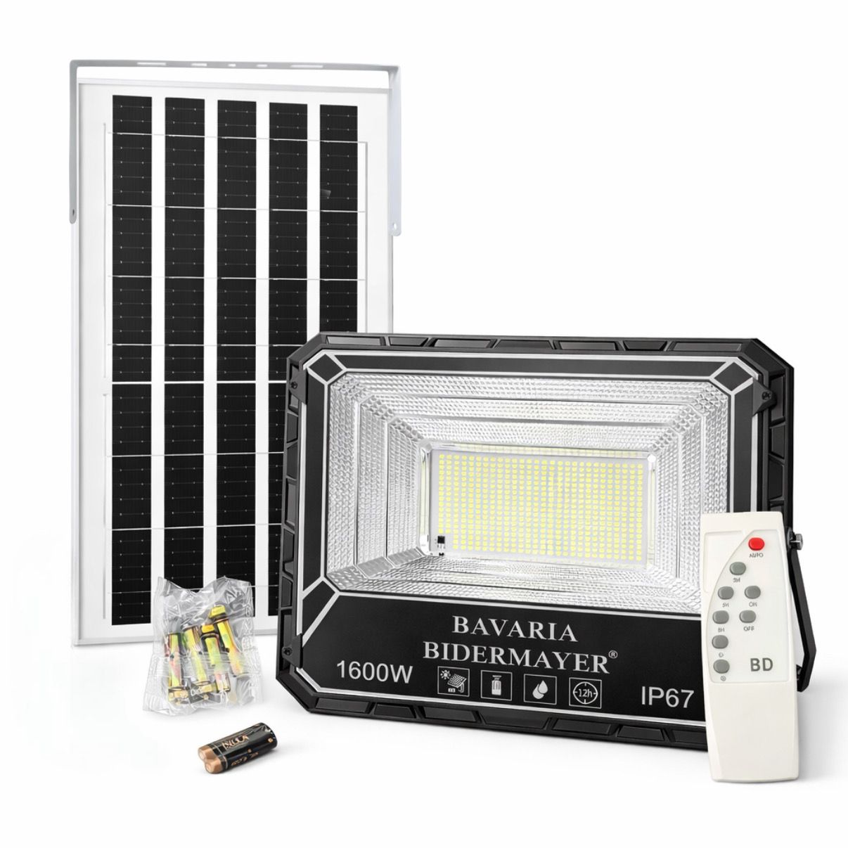 Faro Solare LED 1600W con Pannello Fotovoltaico e Telecomando – IP67