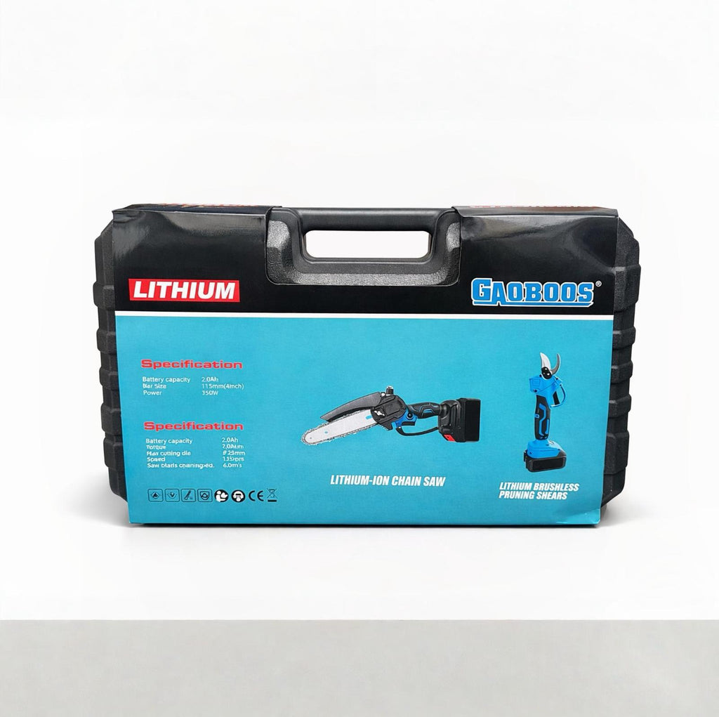 Kit 2 in 1 Forbice da Potatura 48V 30mm + Motosega con Oleatore, Doppia Batteria, Accessori e Valigetta