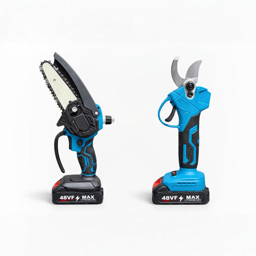 Kit 2 in 1 Forbice da Potatura 48V 30mm + Motosega con Oleatore, Doppia Batteria, Accessori e Valigetta