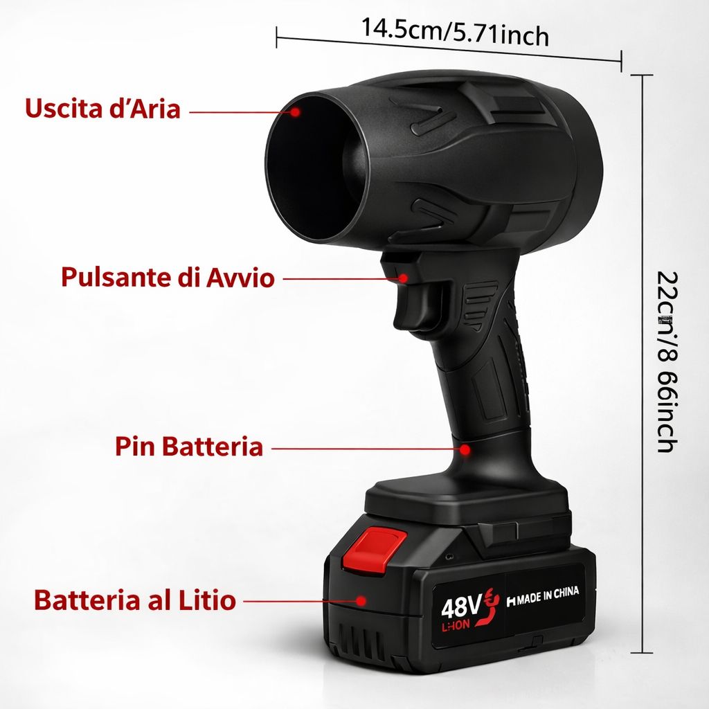 SOFFIATORE A DOPPIA BATTERIA 48V PER FOGLIE ASCIUGATRICE TURBO VENTOLA PER AUTO