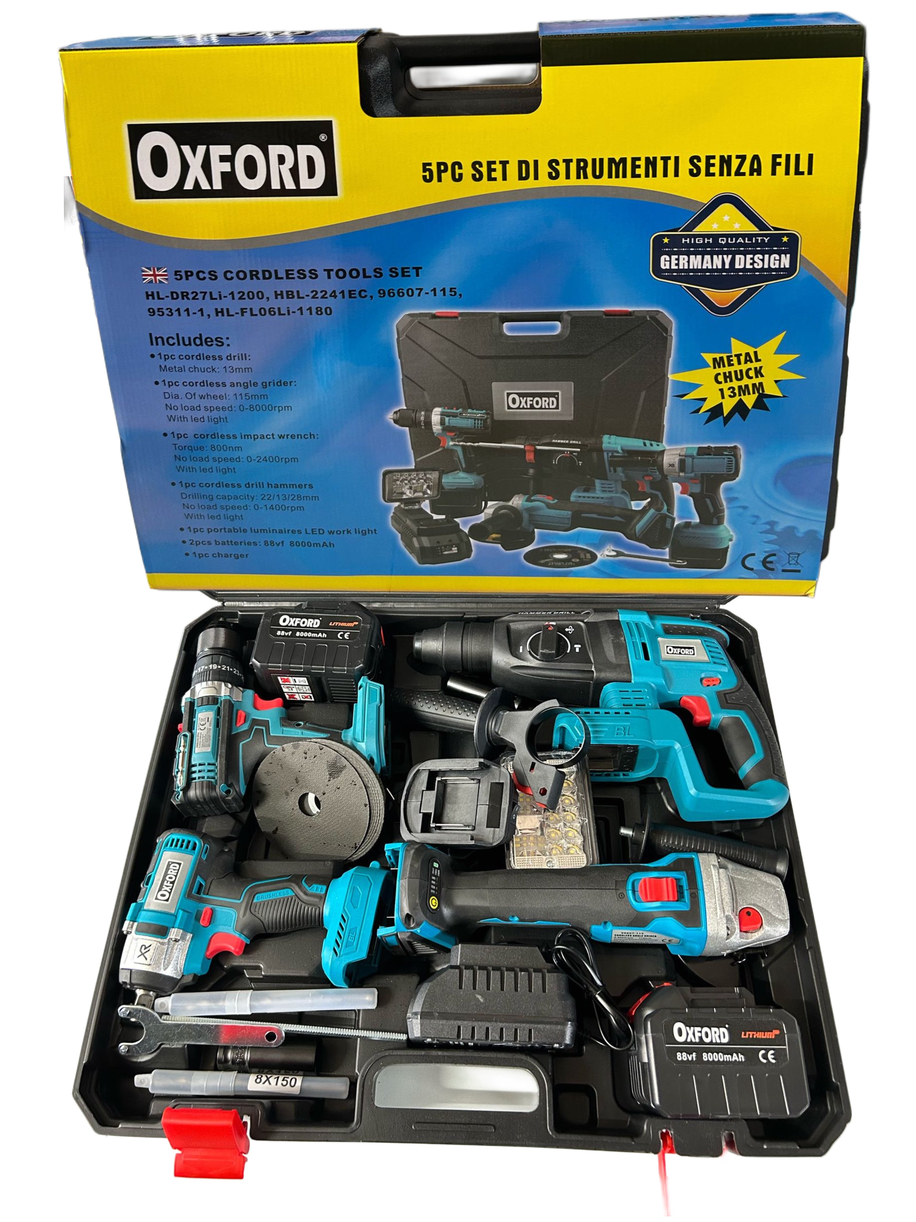 Kit 5 In 1 Motori Brushless Flex Trapano Impulsi Avvitatore Tassellatore + TORCIA