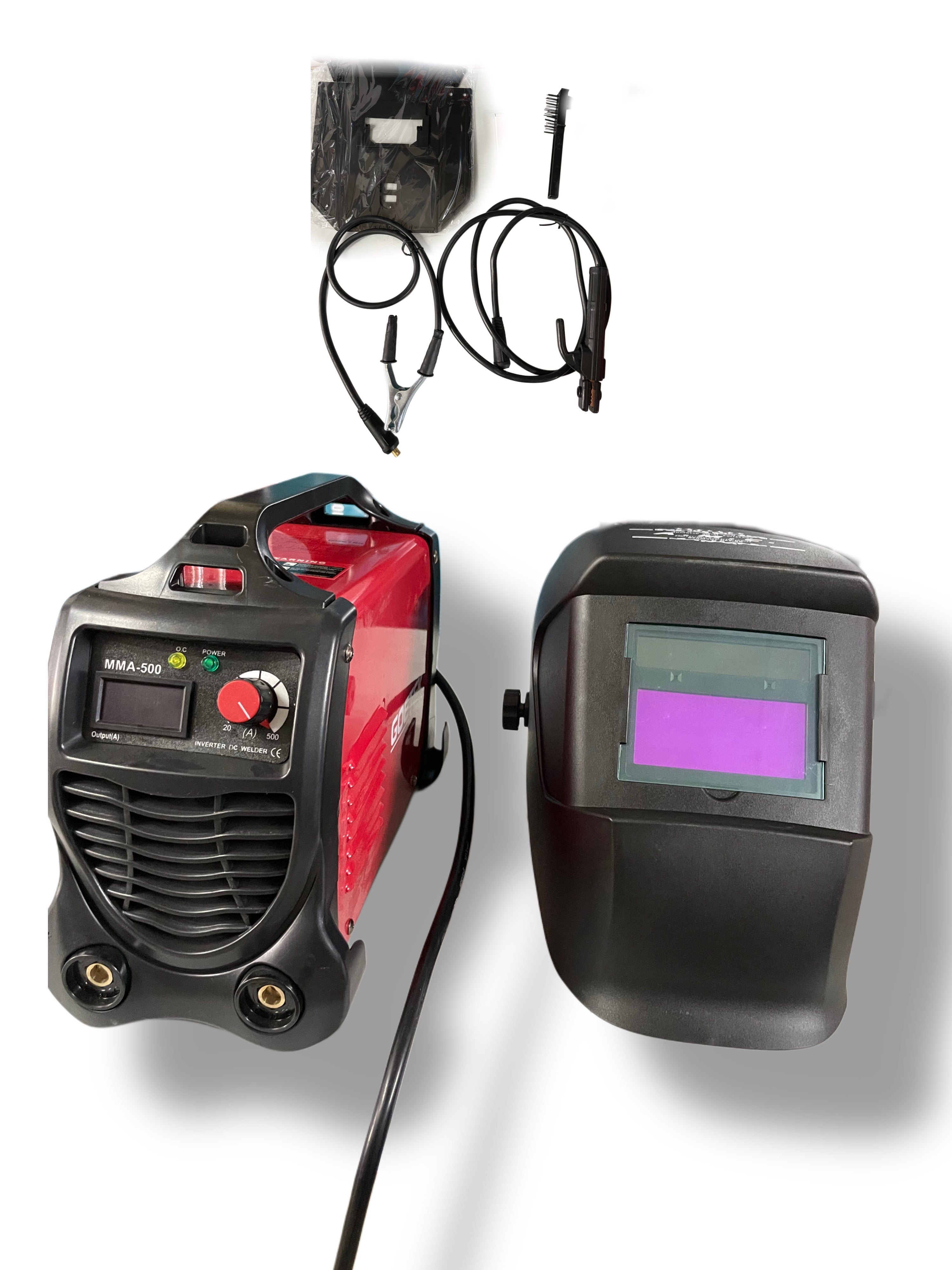 OFFERTA SALDATURA PERFETTA: SALDATRICE AD ELETTRODO 500a INVERTER CON ACCESSORI + CASCO AUTOSCURANTE PER SALDATURA