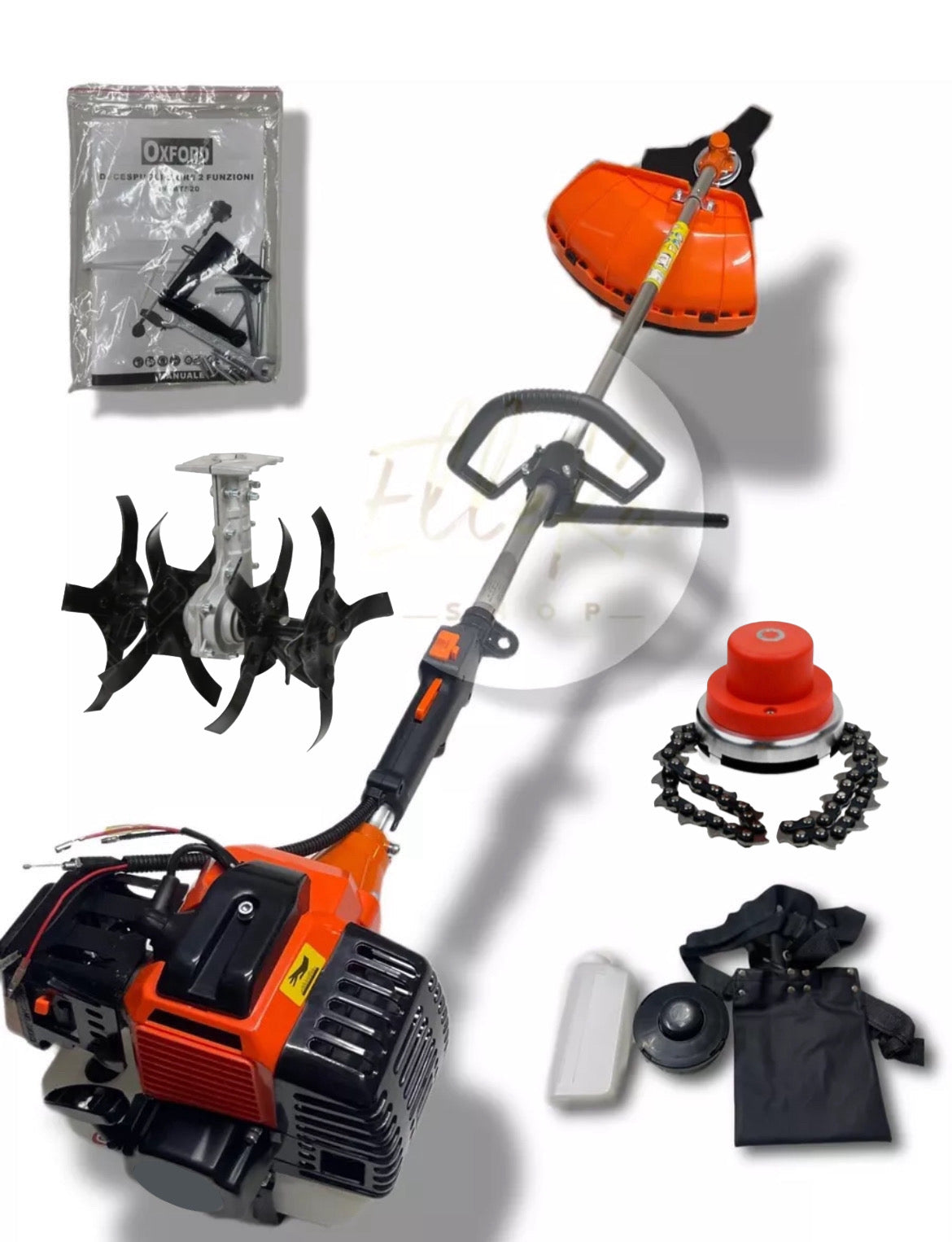 DECESPUGLIATORE TAGLIAERBA RASAERABA TAGLIABORDI MOTORE 2 TEMPI A SCOPPIO 52CC + TESTINA CATENA + ADATTATORE MOTOZAPPA