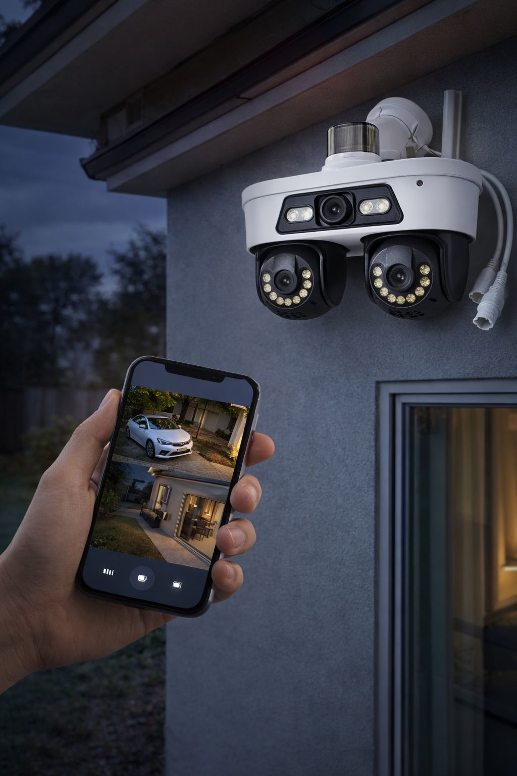 Telecamera WiFi Tripla Visione con Allarme e Controllo da Smartphone