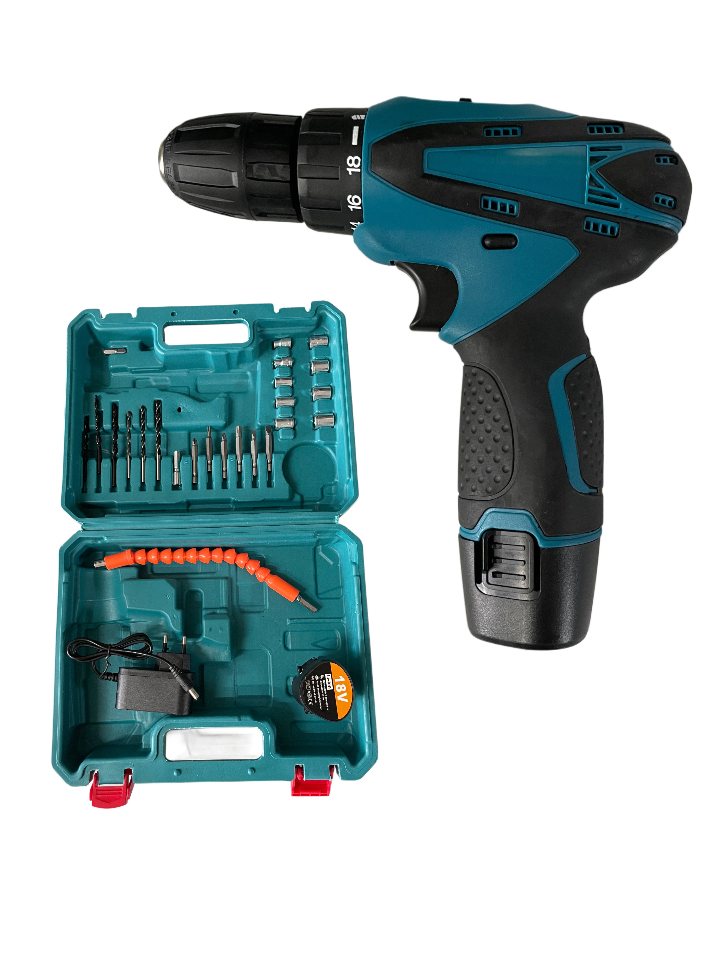 TRAPANO AVVITATORE DOPPIA BATTERIA, 2 VELOCITÀ , ACCESSORI E VALIGETTA