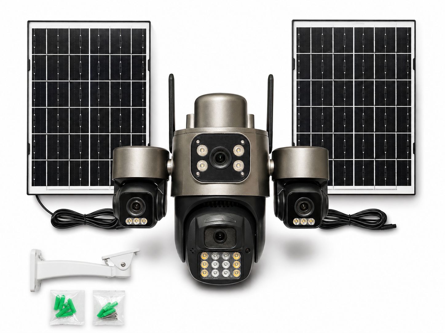 Telecamera Solare 4 Visioni 4G Scheda SIM con Doppio Pannello Solare – Controllo da App, Visione Notturna LED, Rotazione Smart 360°