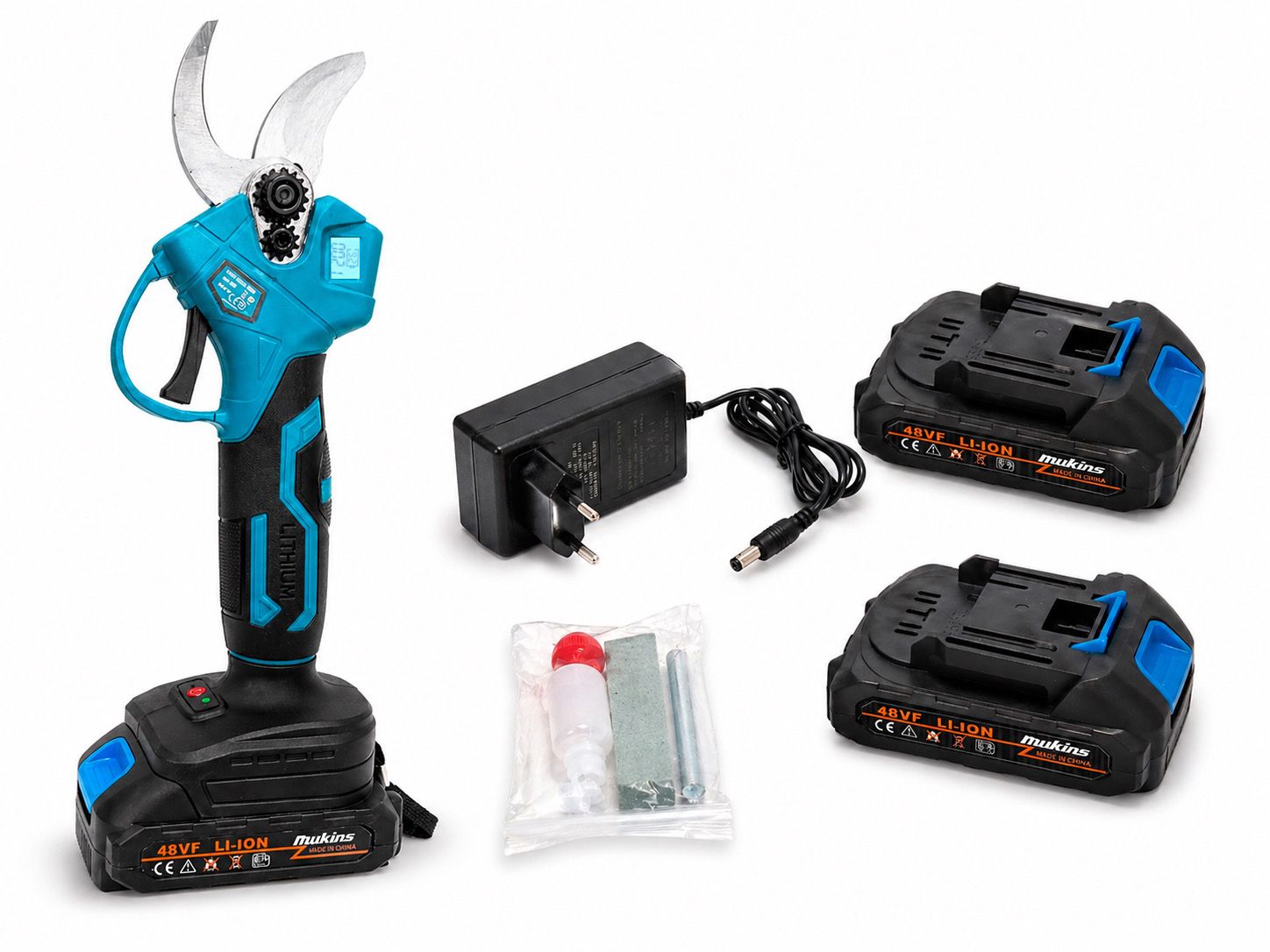 Forbici da Potatura Elettriche Professionali 48VF – Doppia Apertura, Display Conta Tagli, 2 Batterie + Kit Completo