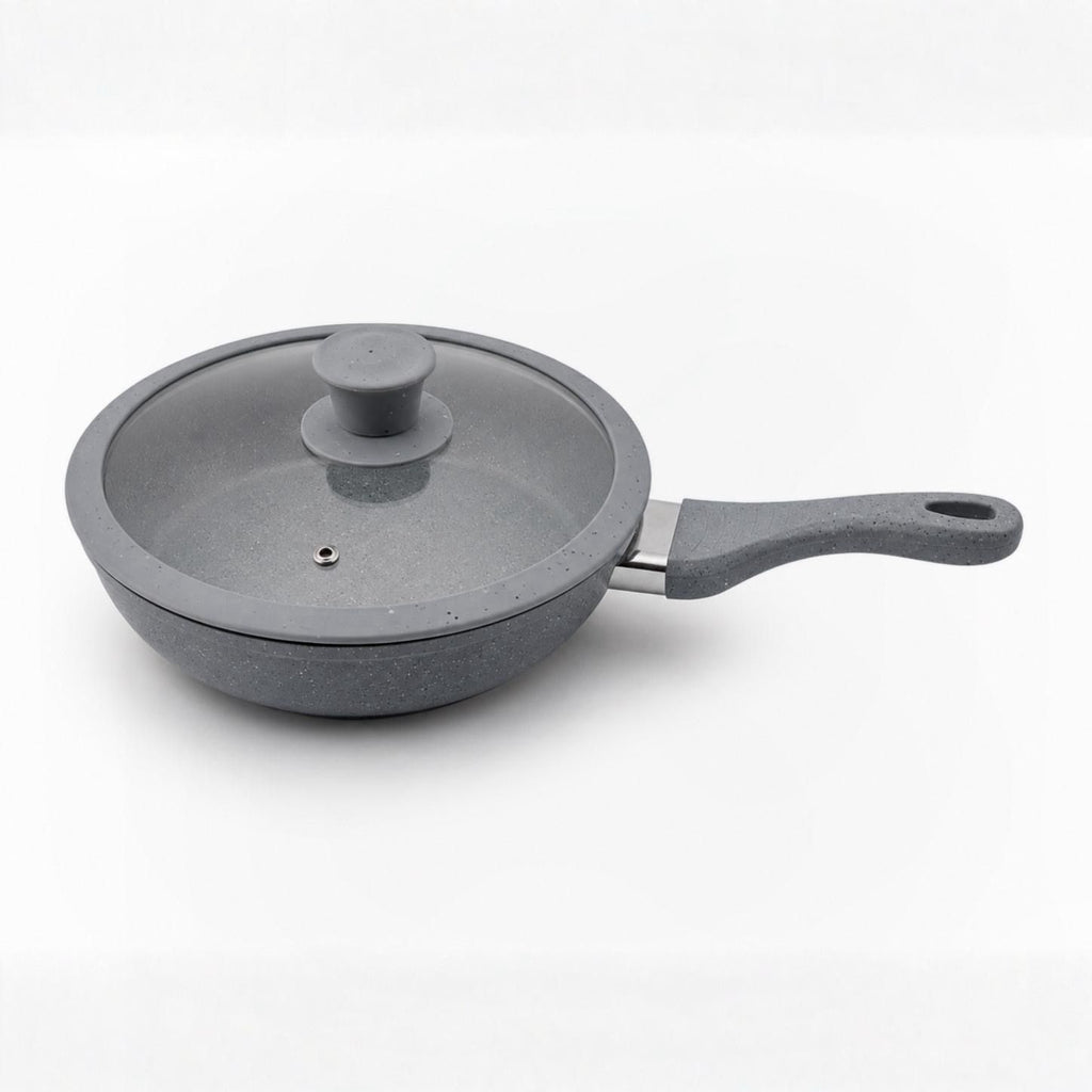 Set Padelle Grystone 11 Pezzi per Induzione con Coperchi e Utensili | Antiaderenti Effetto Pietra 20/24/28 cm