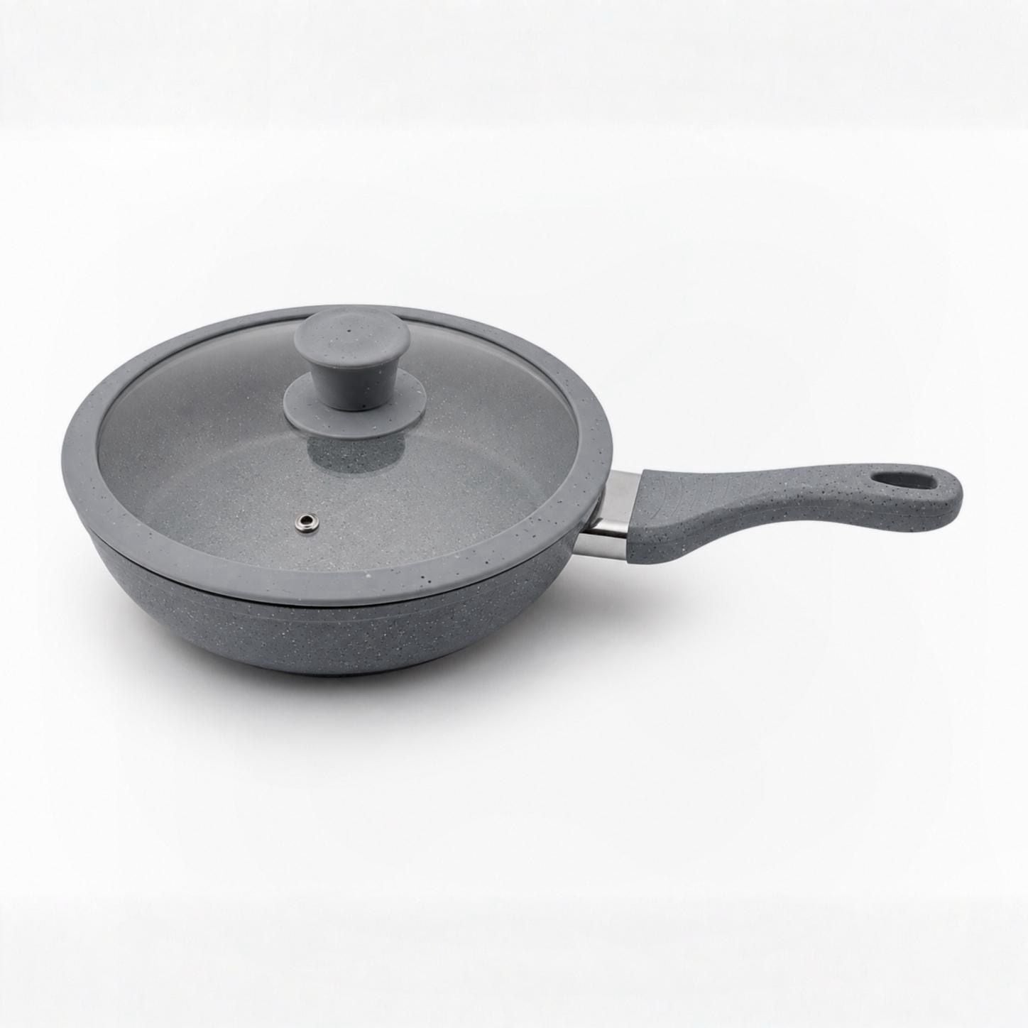 Set Padelle Grystone 11 Pezzi per Induzione con Coperchi e Utensili | Antiaderenti Effetto Pietra 20/24/28 cm