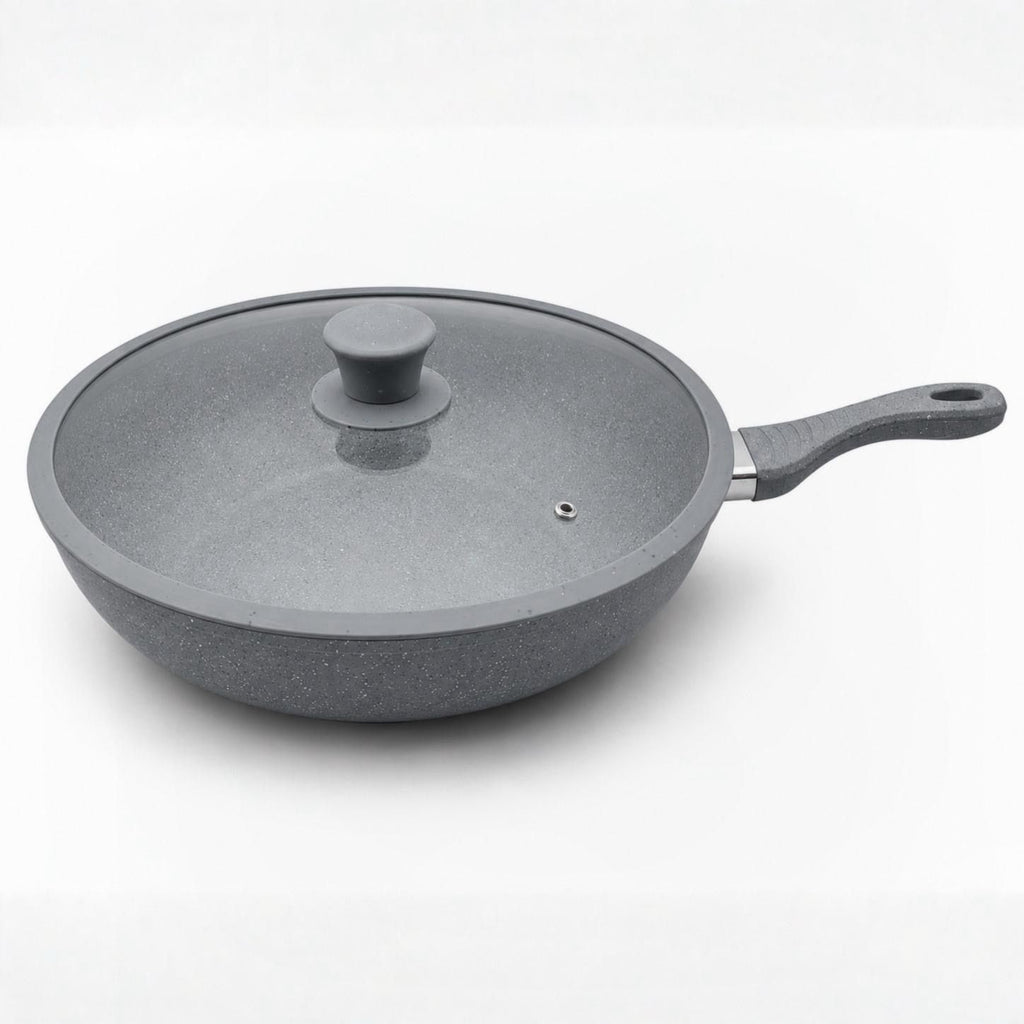 Set Padelle Grystone 11 Pezzi per Induzione con Coperchi e Utensili | Antiaderenti Effetto Pietra 20/24/28 cm