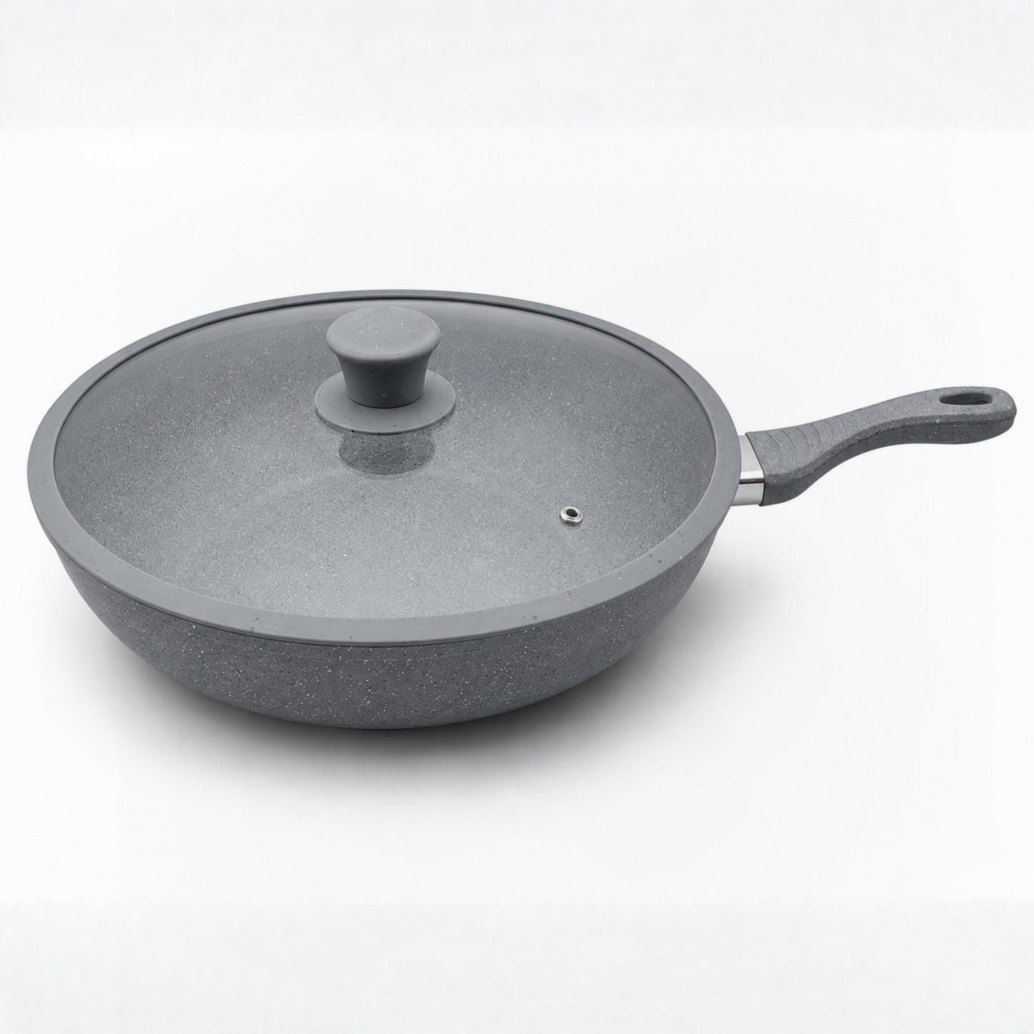 Set Padelle Grystone 11 Pezzi per Induzione con Coperchi e Utensili | Antiaderenti Effetto Pietra 20/24/28 cm