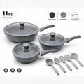 Set Padelle Grystone 11 Pezzi per Induzione con Coperchi e Utensili | Antiaderenti Effetto Pietra 20/24/28 cm