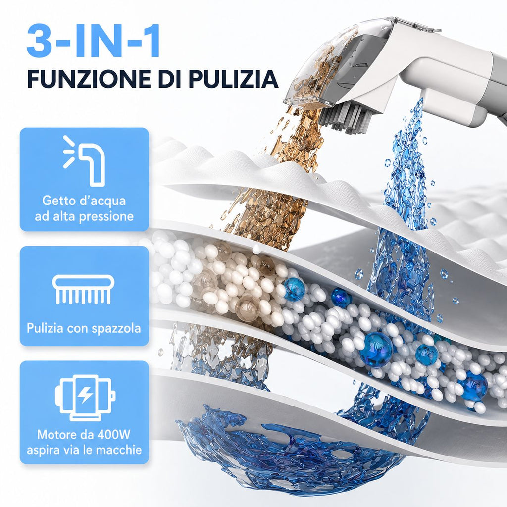 Lava Tappeti e Divani Lava Tappezzeria Portatile 3 in 1 450W con Spray e Aspirazione per Divani, Tappeti e Sedili Auto