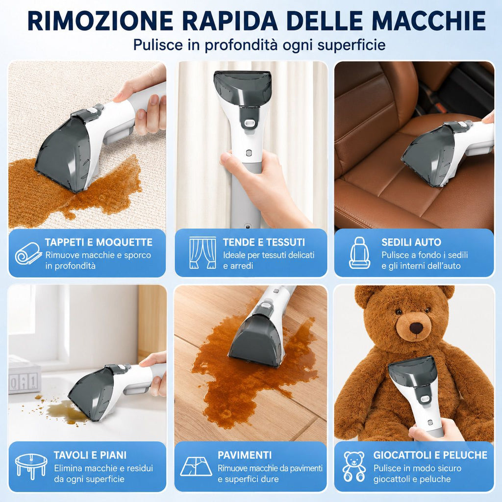Lava Tappeti e Divani Lava Tappezzeria Portatile 3 in 1 450W con Spray e Aspirazione per Divani, Tappeti e Sedili Auto