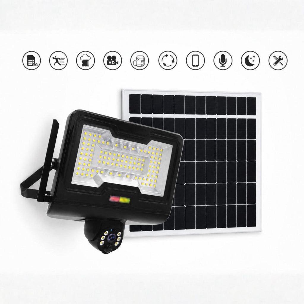 Faro Solare LED con Telecamera 4G Integrata e Controllo da App – Visione Notturna – Rilevamento Movimento – Audio Bidirezionale