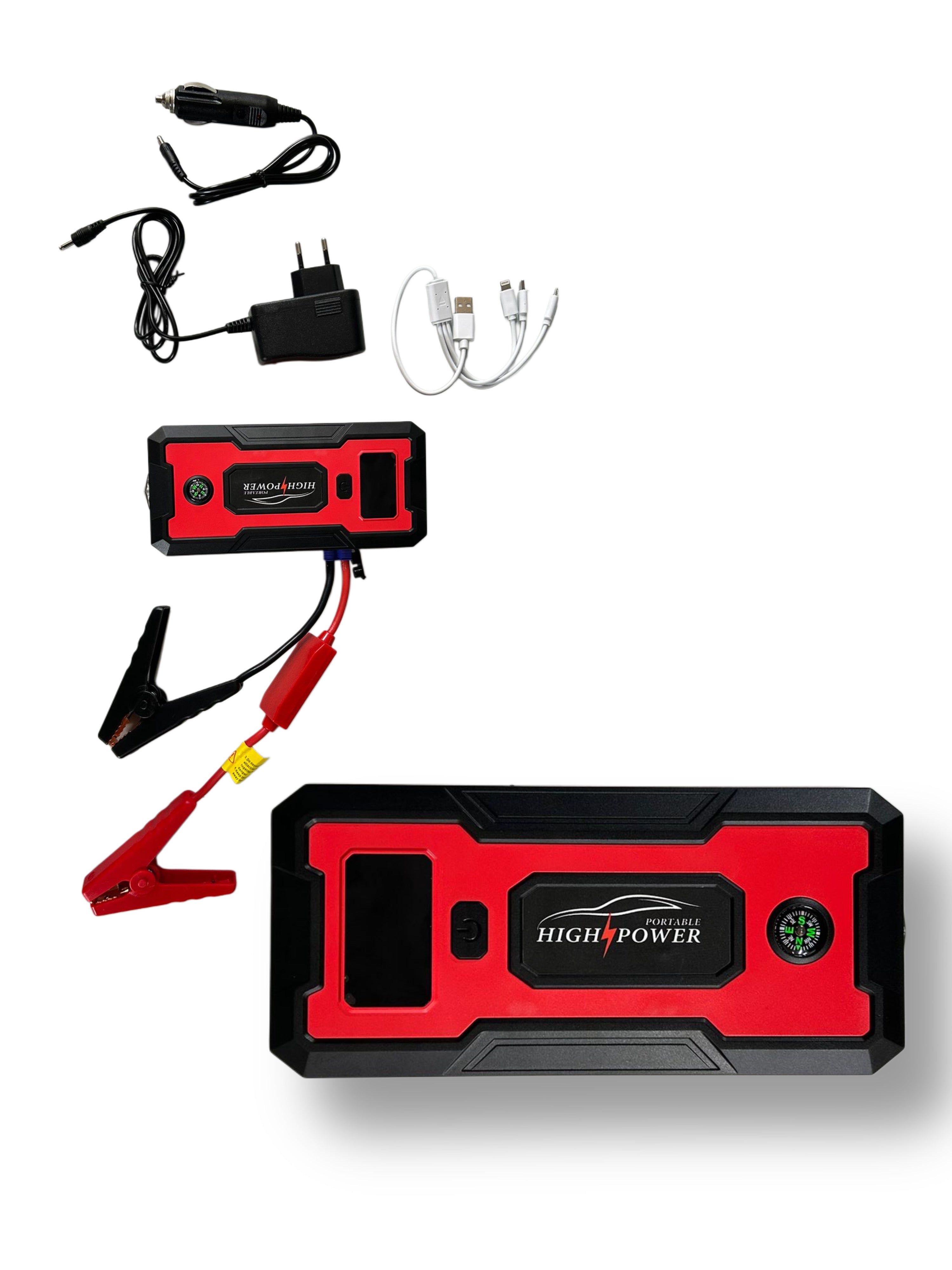 Avviatore di Emergenza Auto Jump Starter 1000A Peak 12000mAh 12V Auto Battery Booster Pack Power Bank Portatile con Bussola