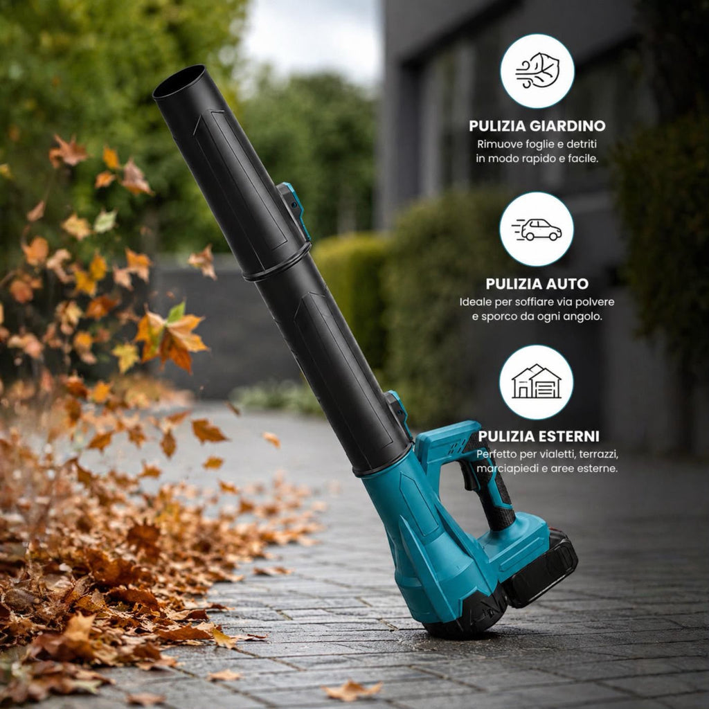 Soffiatore Elettrico Senza Fili Portatile 2 batterie 72v per Giardino e Pulizia Esterni – Leggero, Maneggevole e Ideale per Foglie