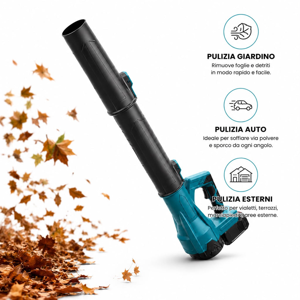 Soffiatore Elettrico Senza Fili Portatile 2 batterie 72v per Giardino e Pulizia Esterni – Leggero, Maneggevole e Ideale per Foglie