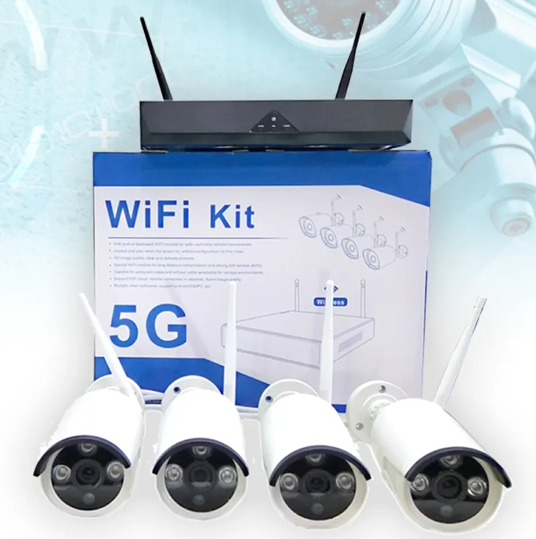 Kit videosorveglianza wireless full hd 4 telecamere wifi remoto ip 5G nvr lan