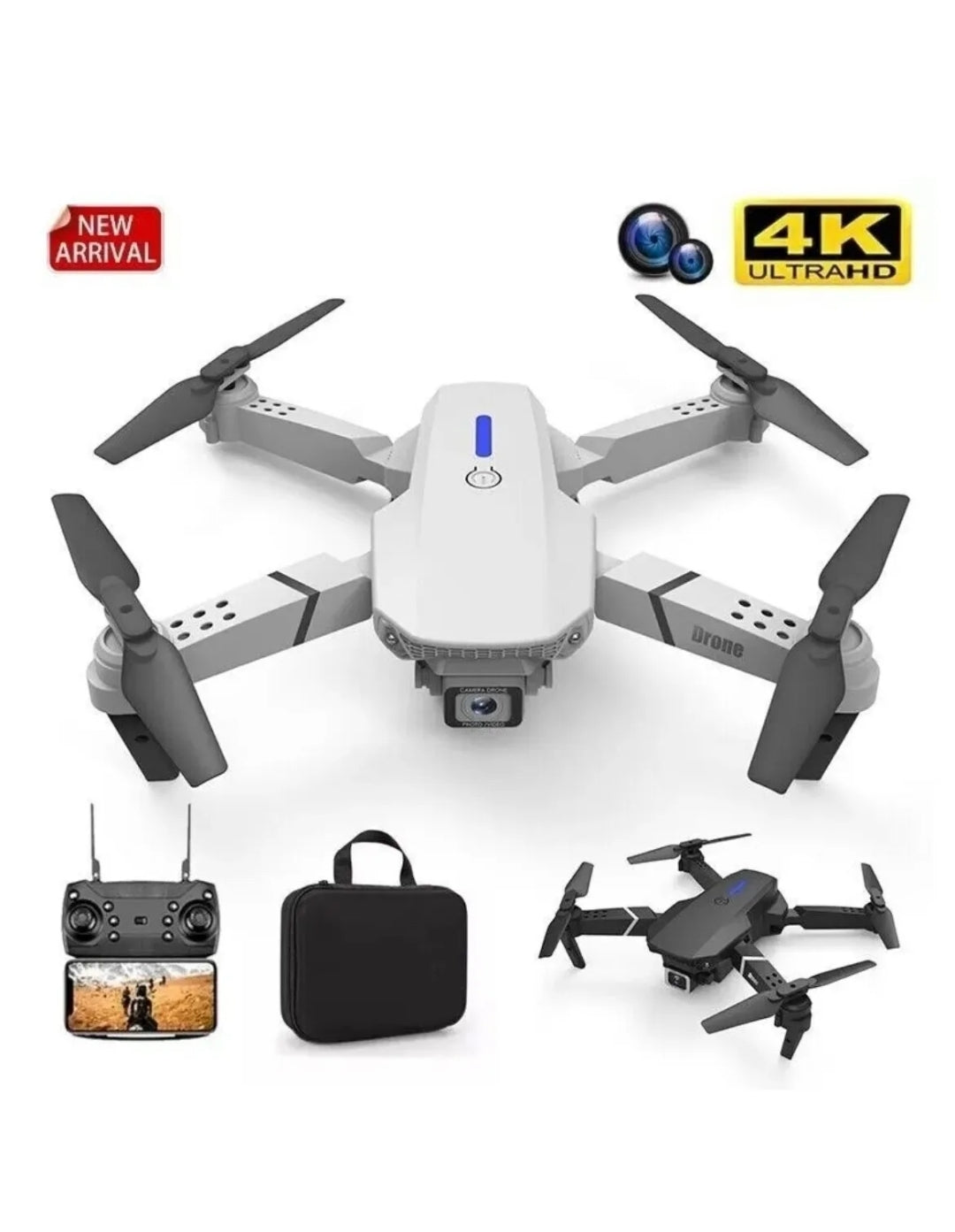 E88 PRO DRONE PIEGHEVOLE 2 VIDEOCAMERE 3 BATTERIE TELECOMANDO WIFI FPV 4K