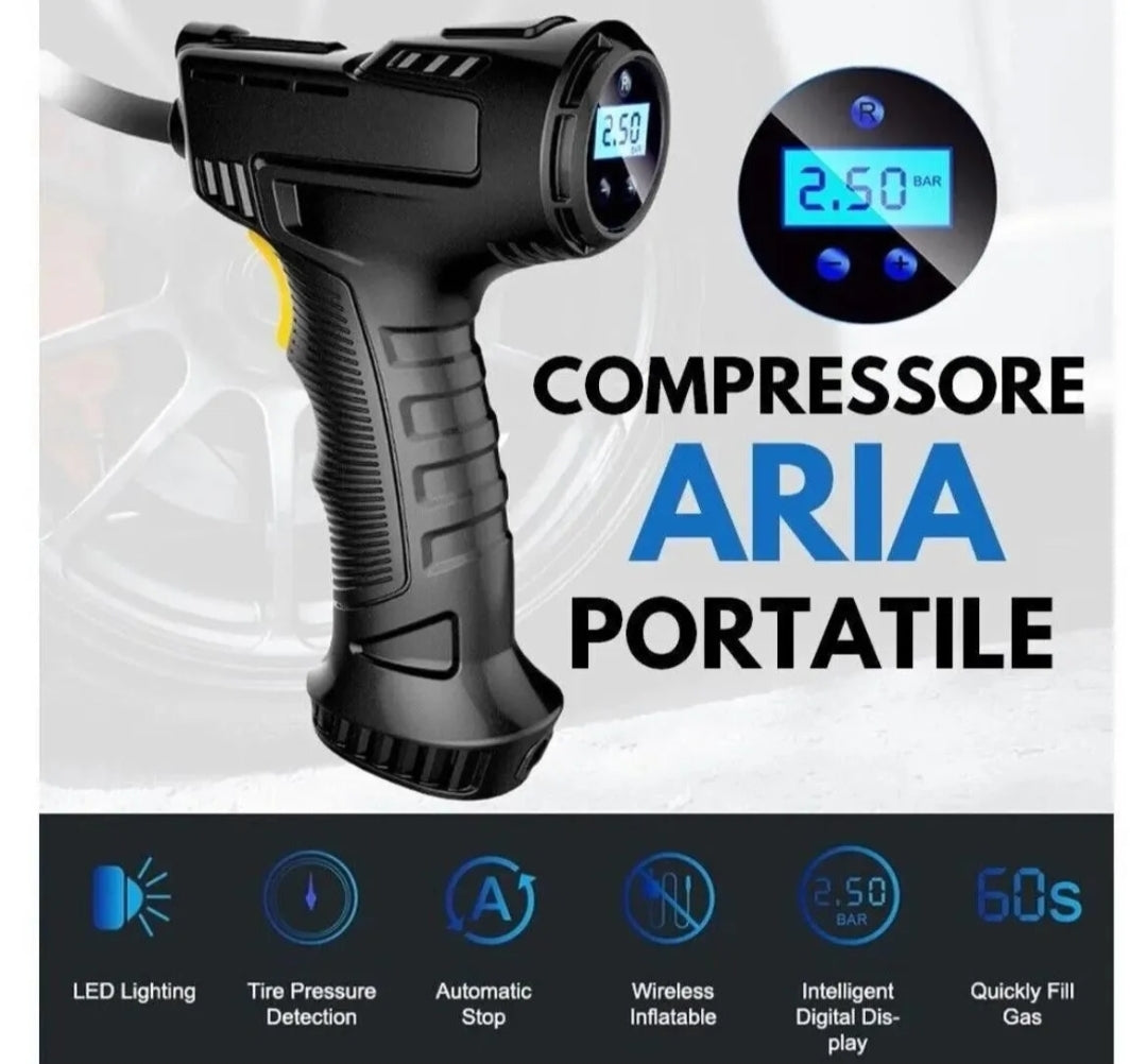 COMPRESSORE ARIA PORTATILE A BATTERIA RICARICABILE 7.4v PER RUOTE AUTO MOTO BICI