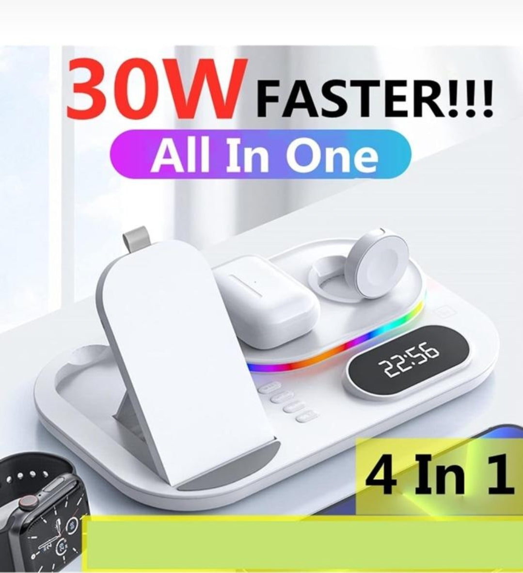 CARICATORE 4 in 1 WIRELESS WI-FI 30w PER AURICOLARI CELLULARE E SMARTWATCH