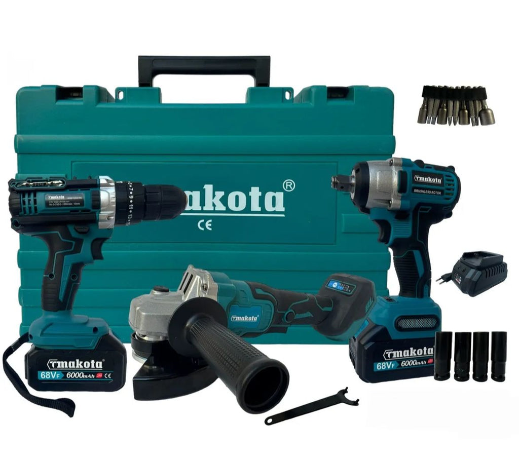 Kit 4 in 1 Trapano Avvitatore + Avvitatore a Impulsi + Smerigliatrice a Batteria+ torcia