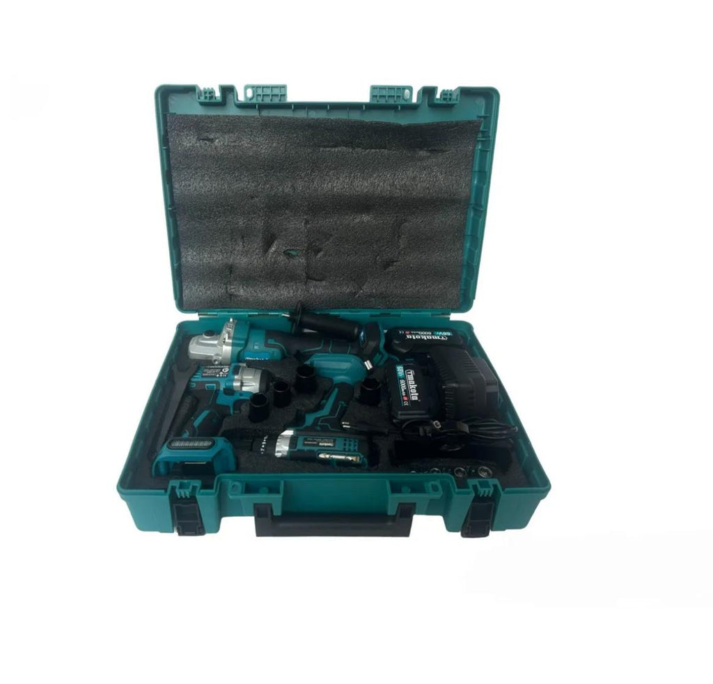 Kit 4 in 1 Trapano Avvitatore + Avvitatore a Impulsi + Smerigliatrice a Batteria+ torcia