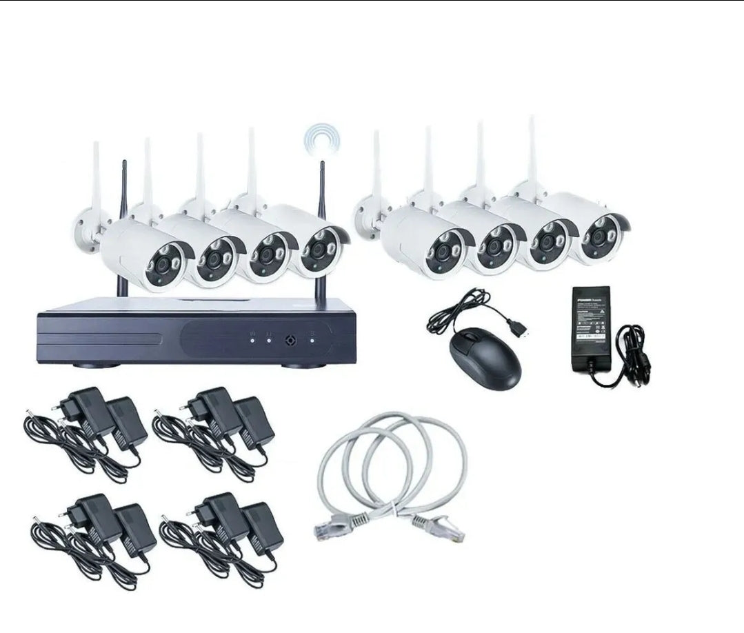 KIT VIDEOSORVEGLIANZA 5G 2 MP FULL WIFI HD IP 8 TELECAMERE NVR LAN REMOTO