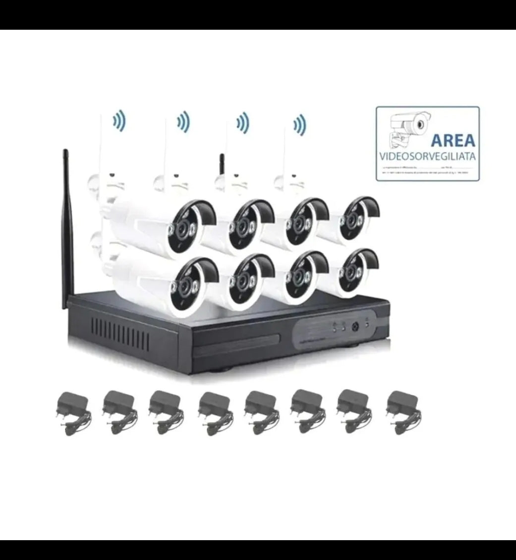 KIT VIDEOSORVEGLIANZA 5G 2 MP FULL WIFI HD IP 8 TELECAMERE NVR LAN REMOTO