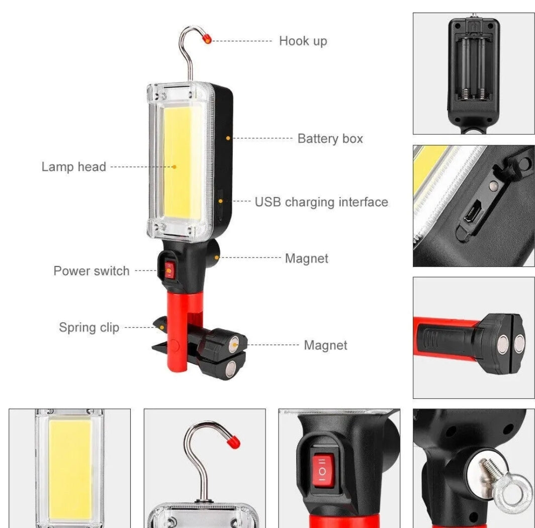 LAMPADA TORCIA COB DA LAVORO BASE CALAMITA  20W LED 700 LUMEN OFFICINA CAMPEGGIO