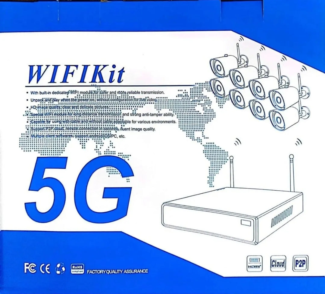 KIT VIDEOSORVEGLIANZA 5G 2 MP FULL WIFI HD IP 8 TELECAMERE NVR LAN REMOTO