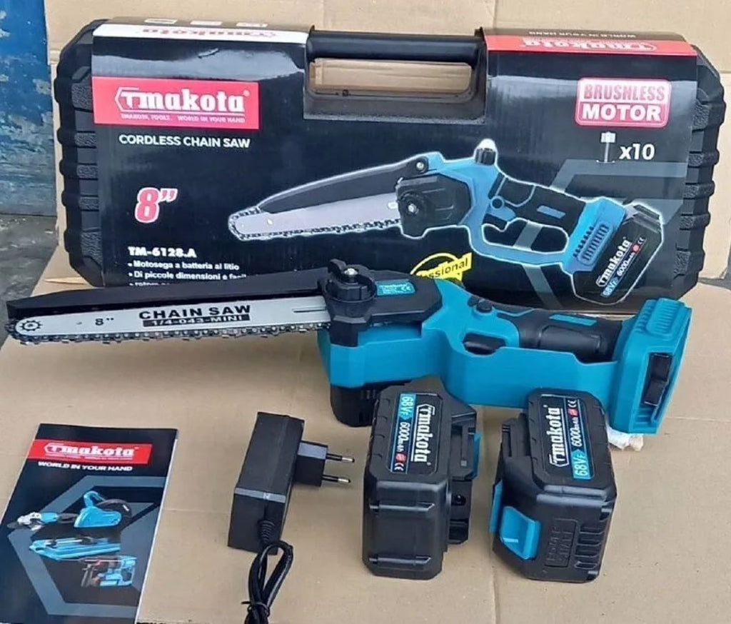 Motosega a Batteria 8" Mini Motosega Completa 2 batterie 68V 6000 mAh Makota